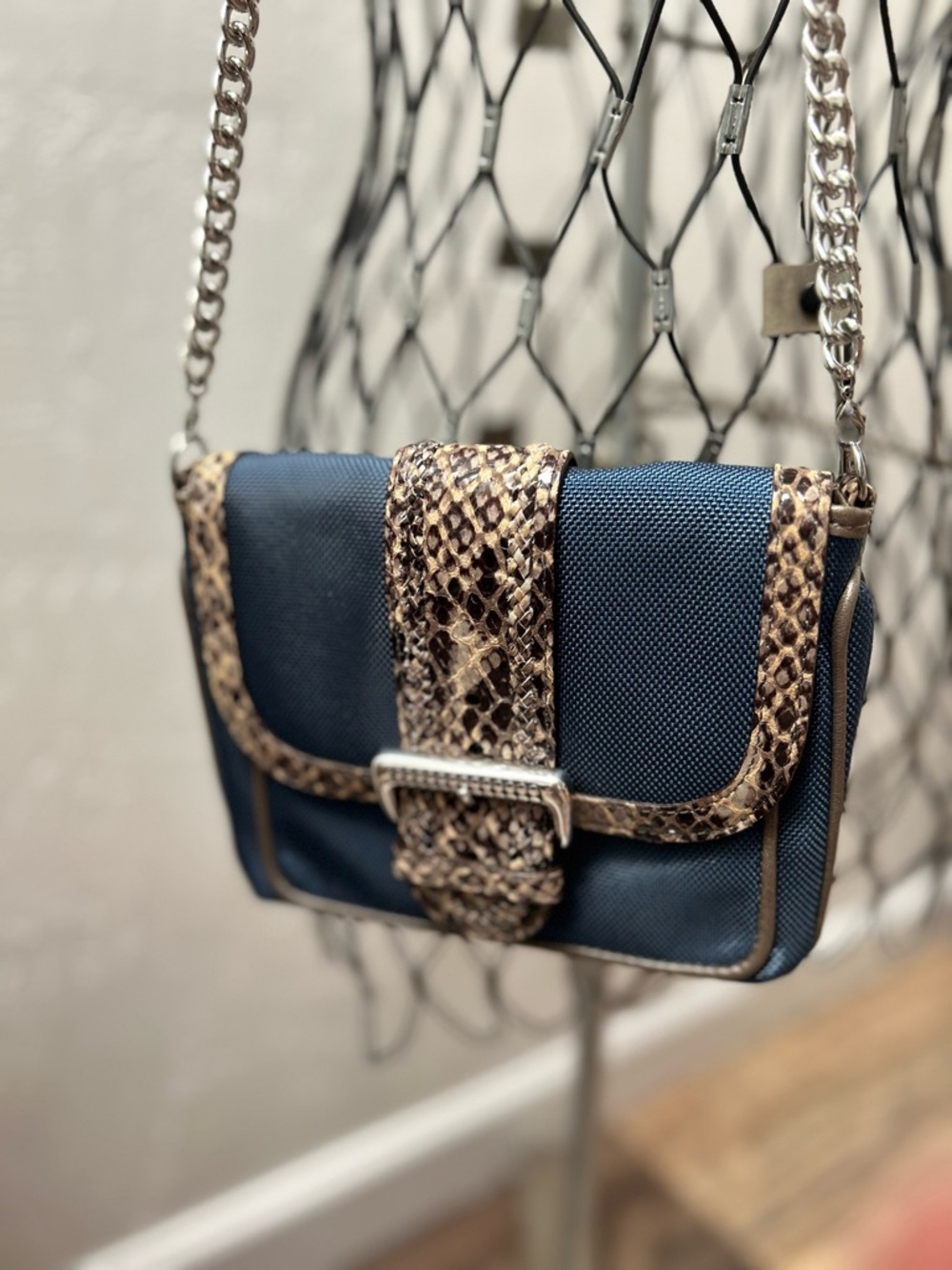 Brighton Small Crossbody Bag Snake‎ Print Trim Chain Strap
